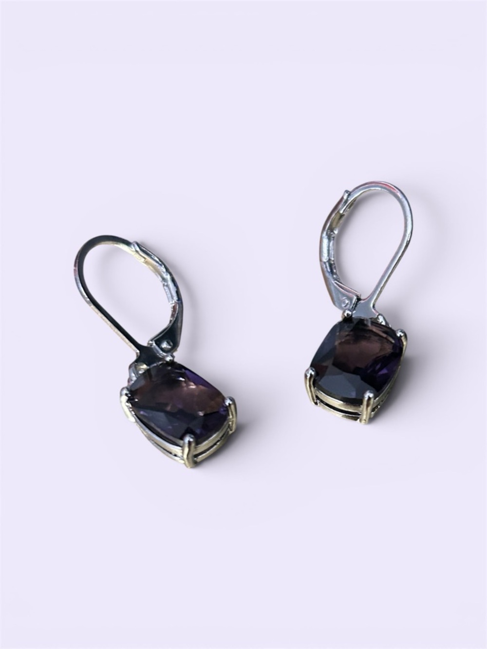 Sterling Silver Purple Cushion Drop Earrings